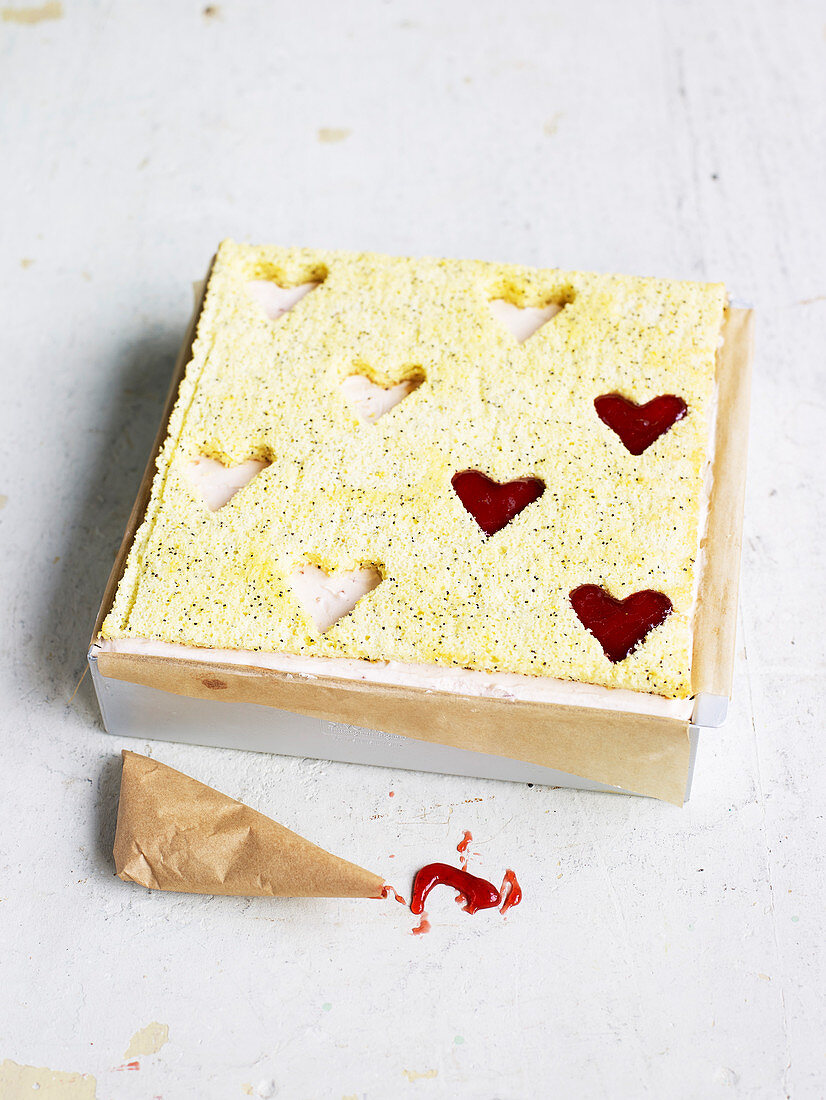 Poppy seed sponge with hearts