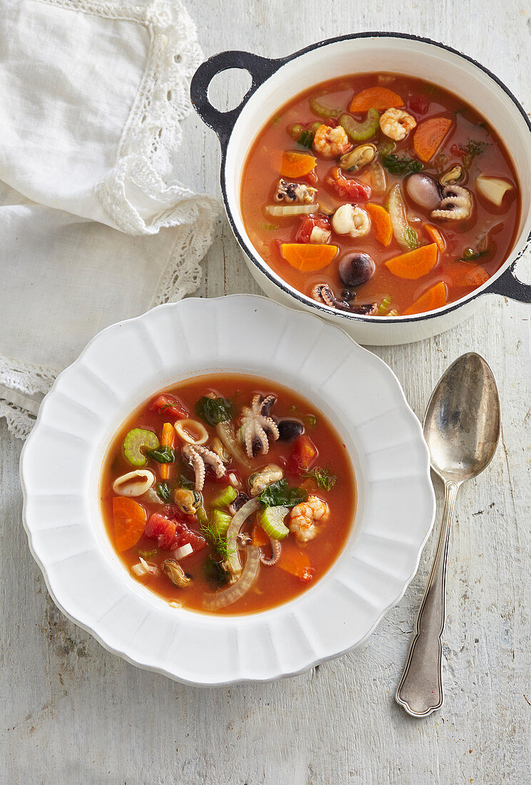 Italian fish soup with white wine