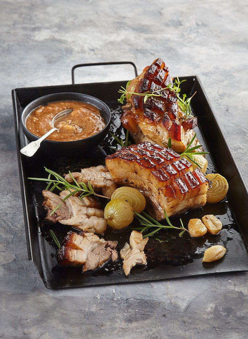 Baked pork belly (flitch) with apple dressing