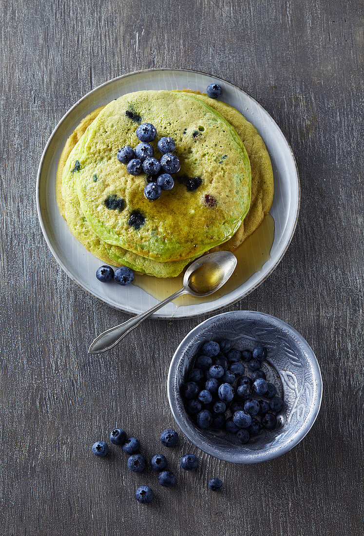 Avocado and kefir pancakes with blueberries