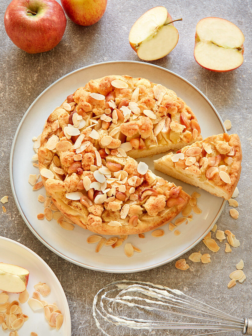 Apple cake with cashew nuts and almonds