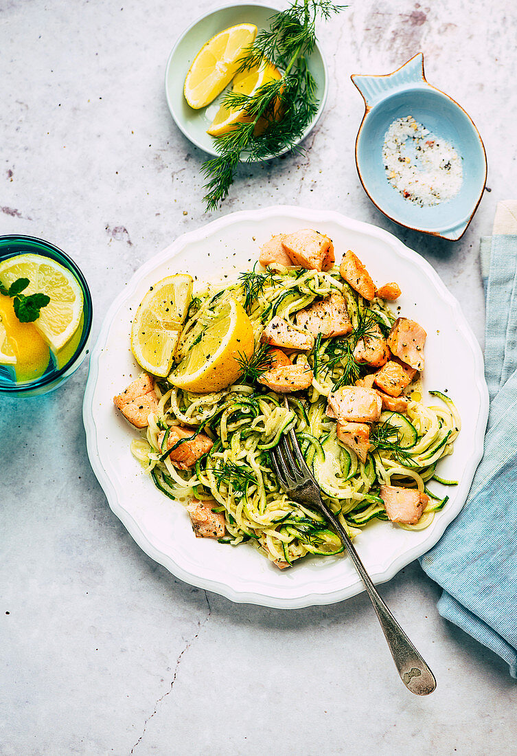 Courgette pasta with salmon