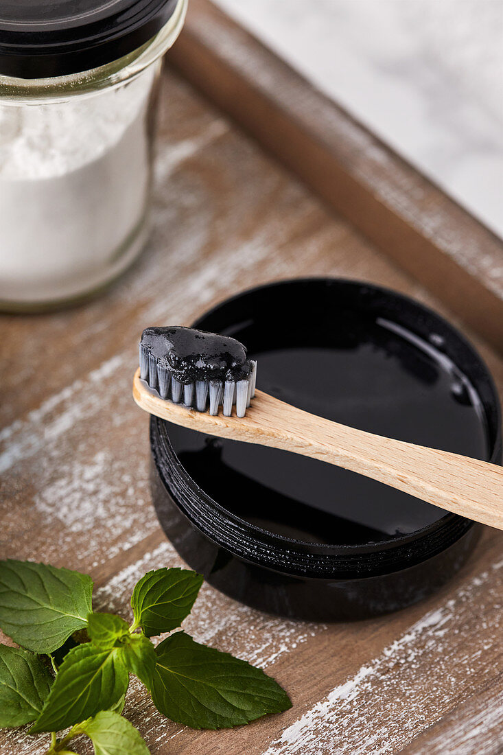 Handmade, natural toothpaste with activated charcoal