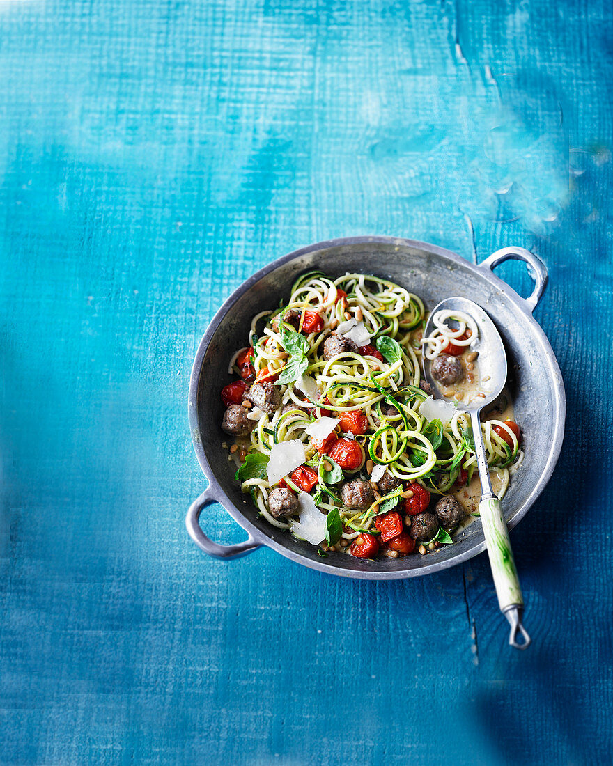 Summer courgetti and meatballs