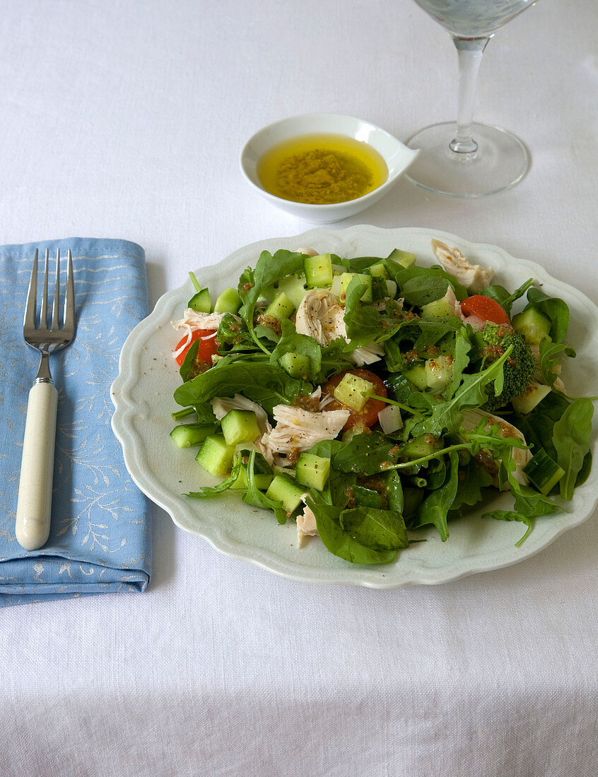 Mixed salad with poached chicken