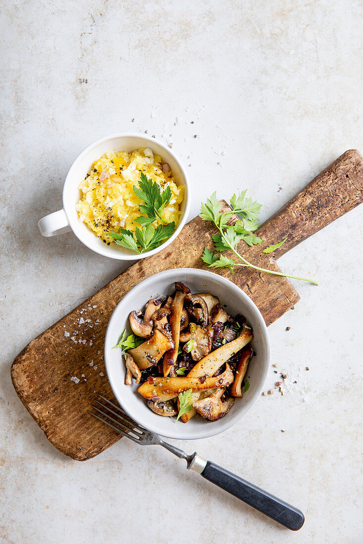 Mushrooms antipasti with a potato dip