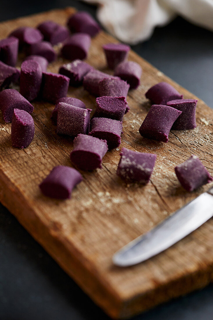 Raw purple sweet potato gnocchi