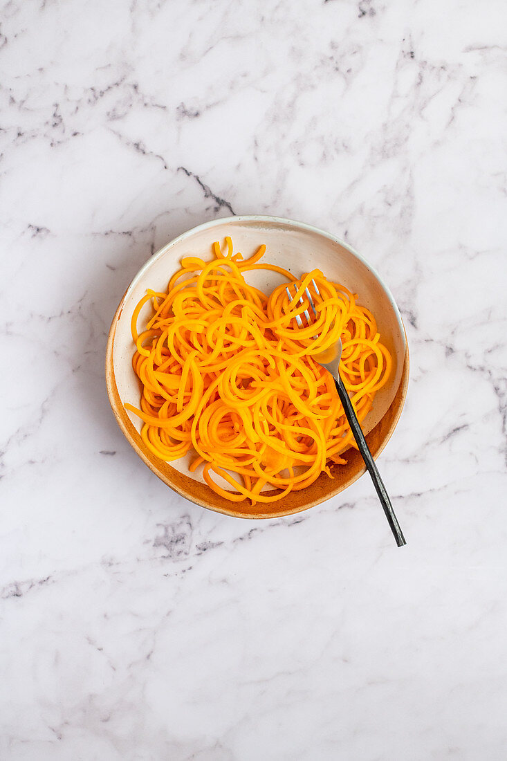 Spaghetti noodles made from butternut squash