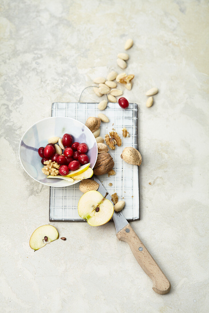 Apples, cranberries, walnuts and almonds