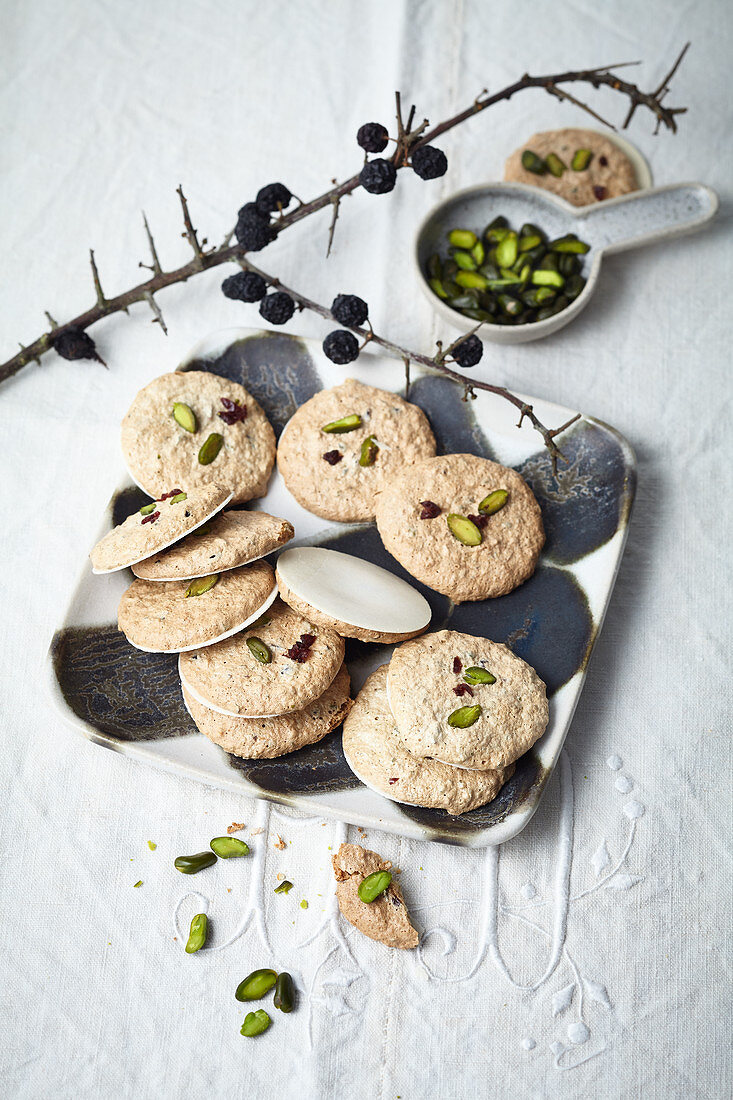Cashew and pistachio nut macaroons with cranberries
