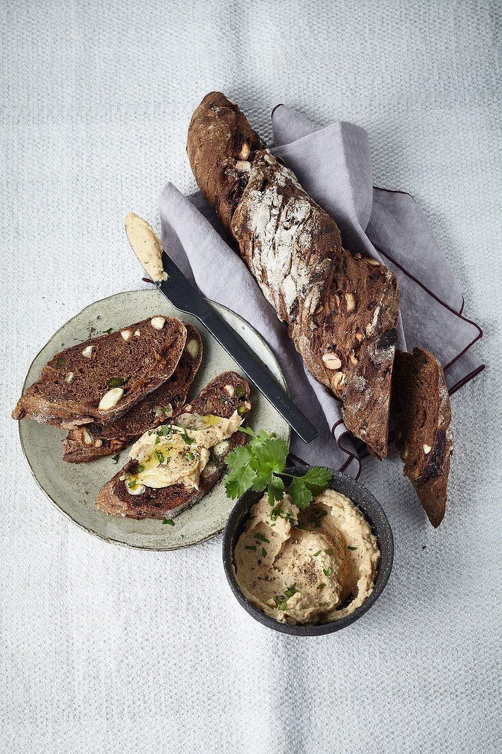 Nut and fruit bread with a parsnip dip