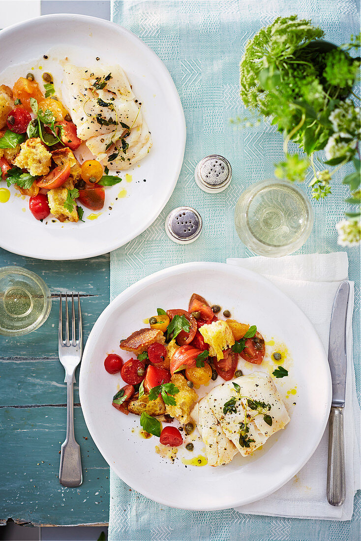 Thyme roast cod and panzanella salad