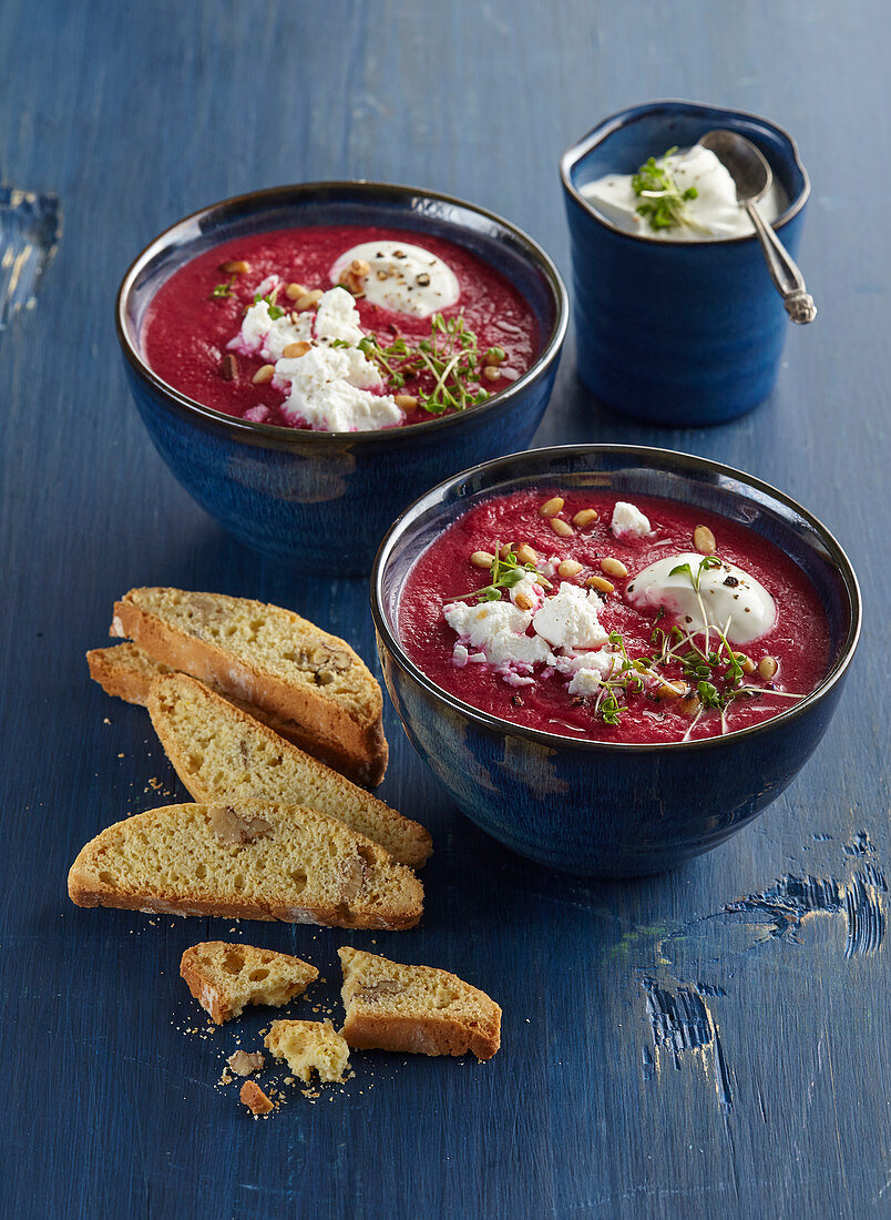 Cold soup made from beetroot and apples