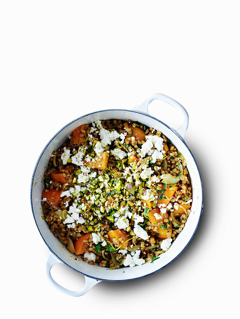 Spelt and squash pilaf with minty yogurt