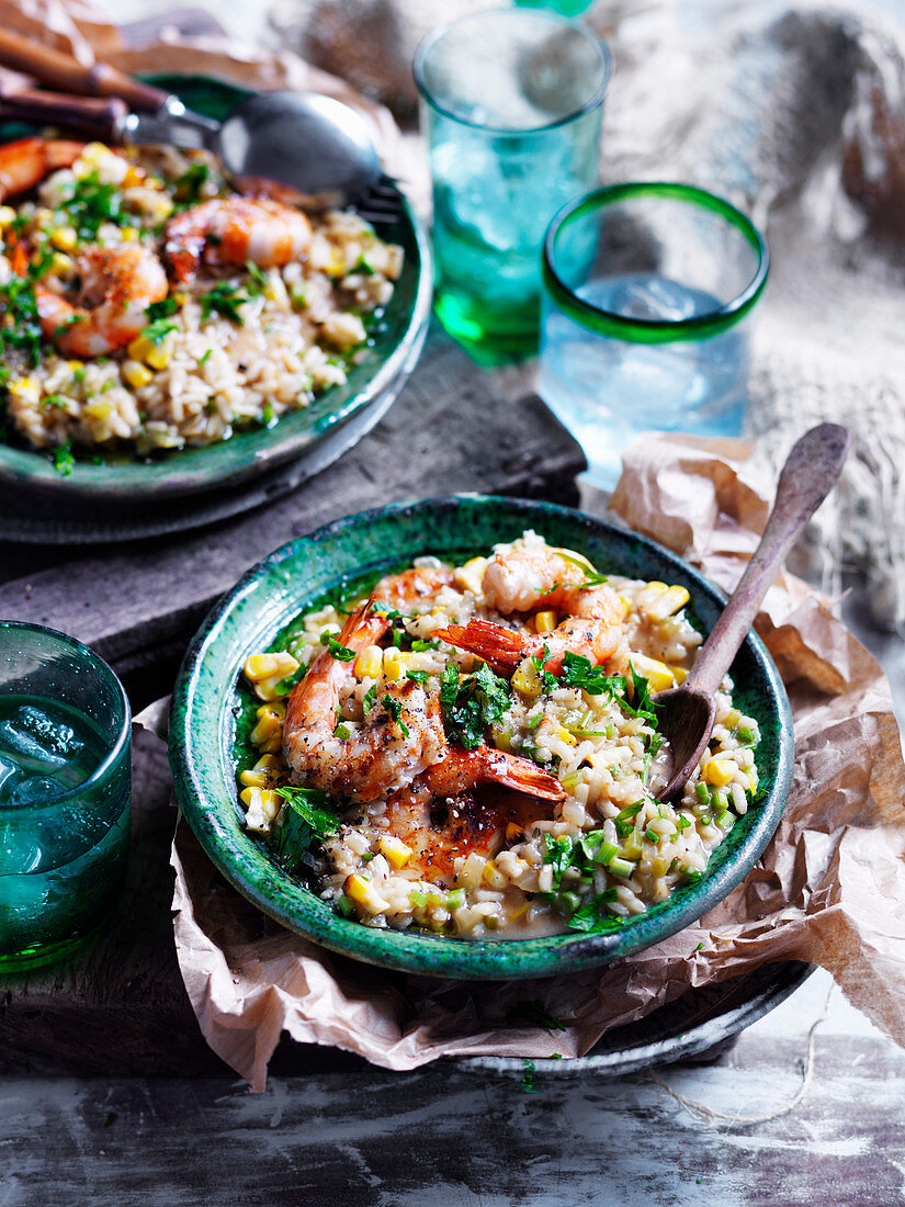 Risotto mit Garnelen und Mais