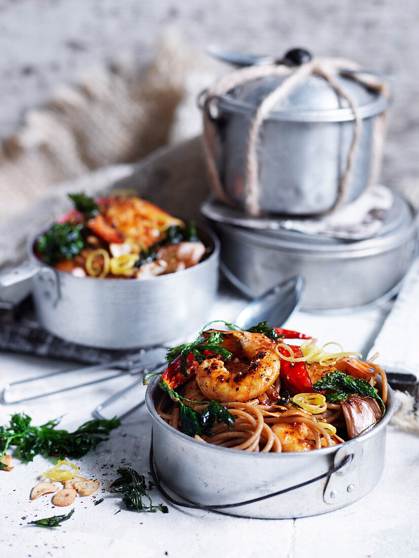 Spaghetti mit Chili-Knoblauch-Garnelen