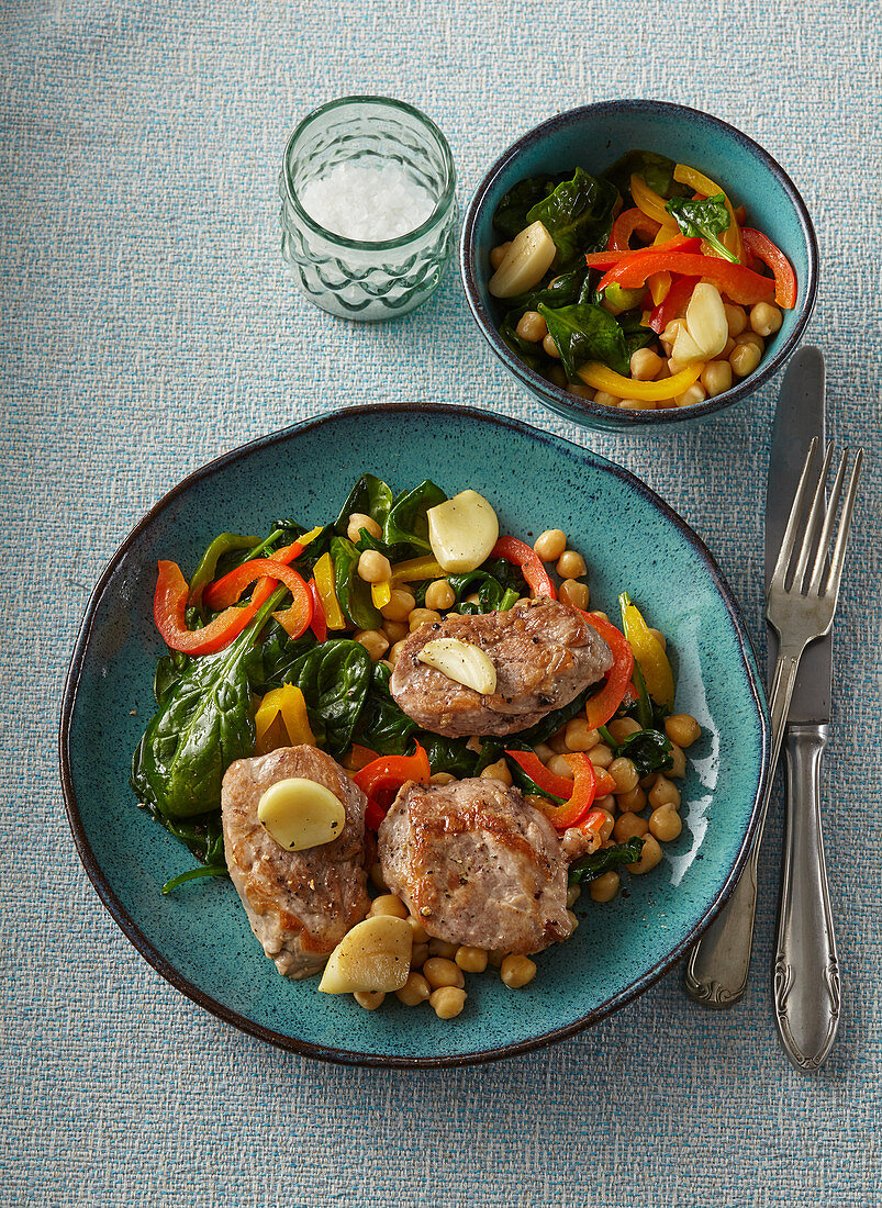 Pork with chickpea and spinach