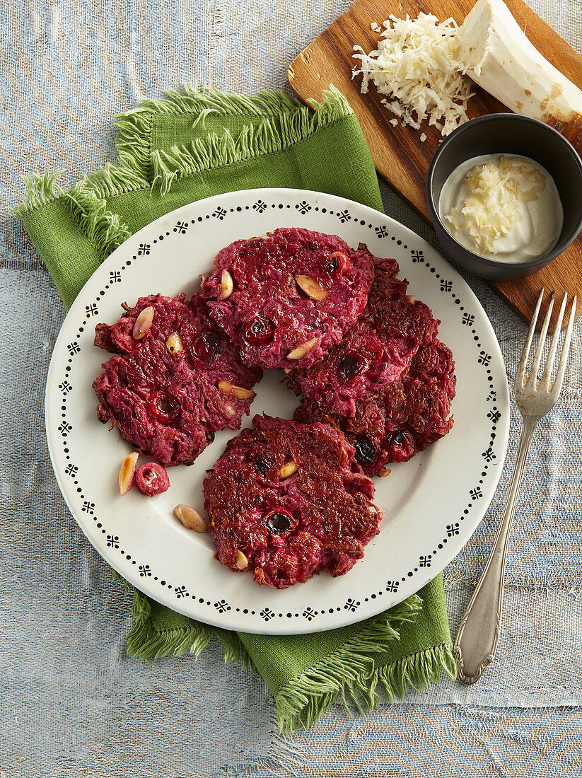 Red sauerkraut pancakes with cranberries