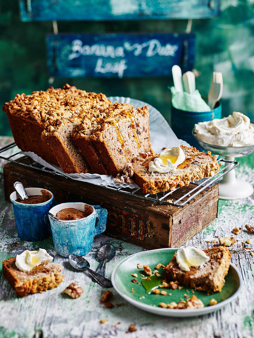 Banana Date Loaf with Honey Spiced Labne