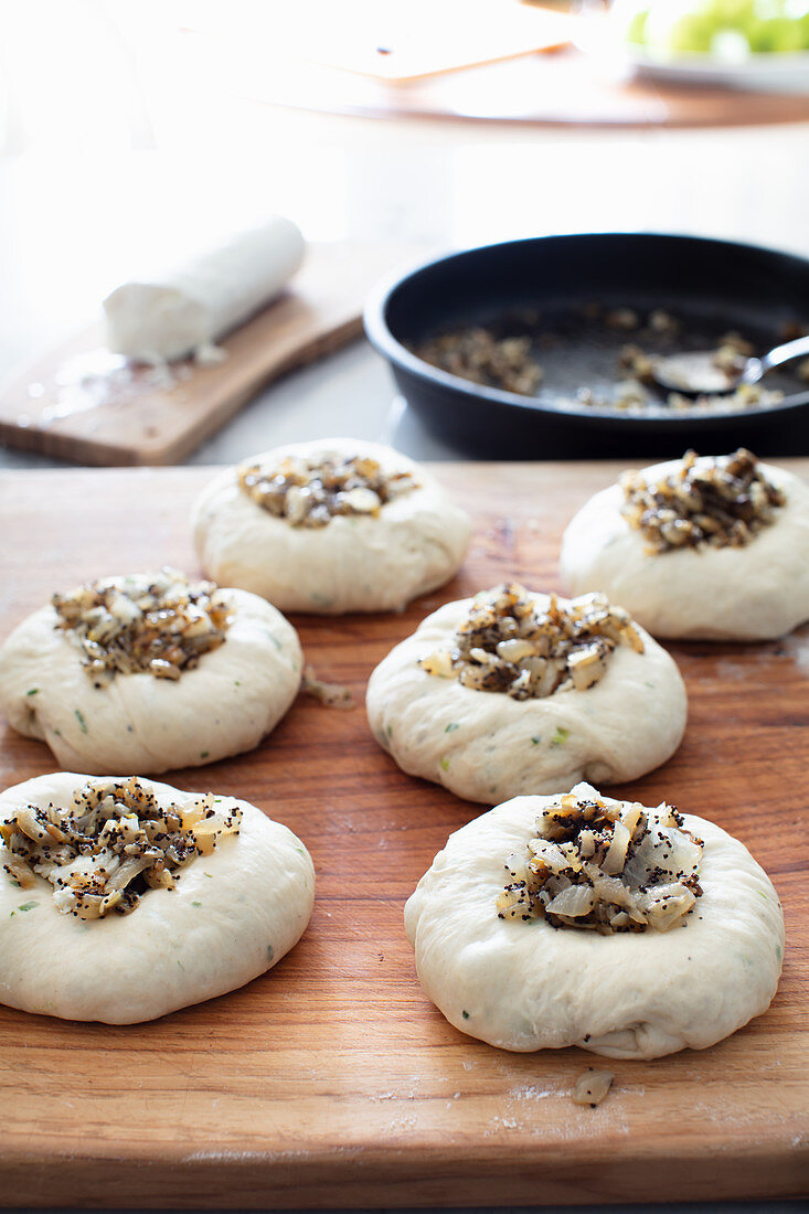 Making Bialys with Goat Cheese and Onions