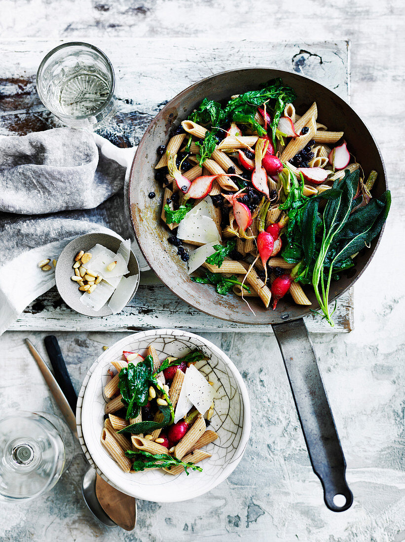 Penne with Radishes and Tops