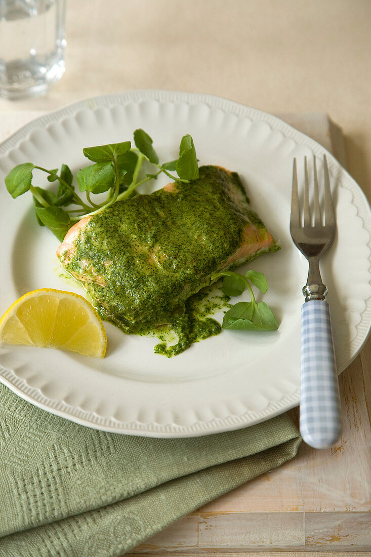 Kokos-Lachs mit Koriandersauce