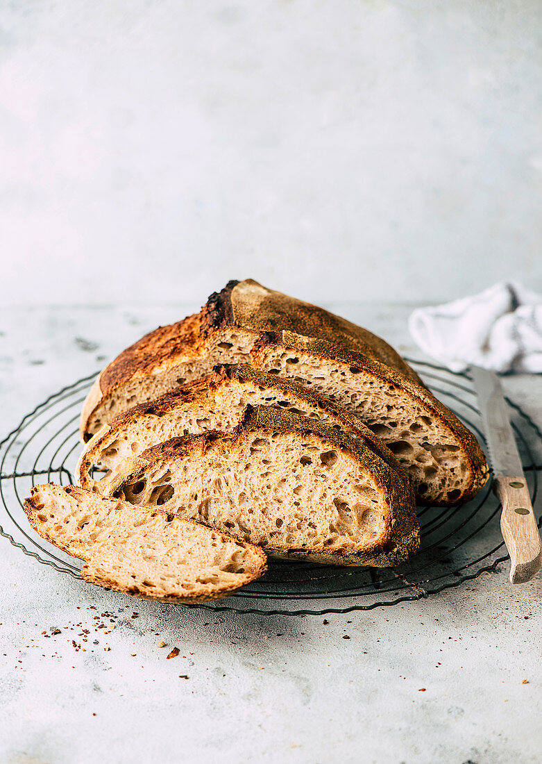 Spelt sour dough bread, sliced