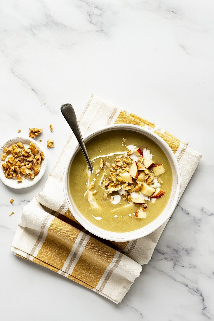 Celeriac soup with apple and walnuts