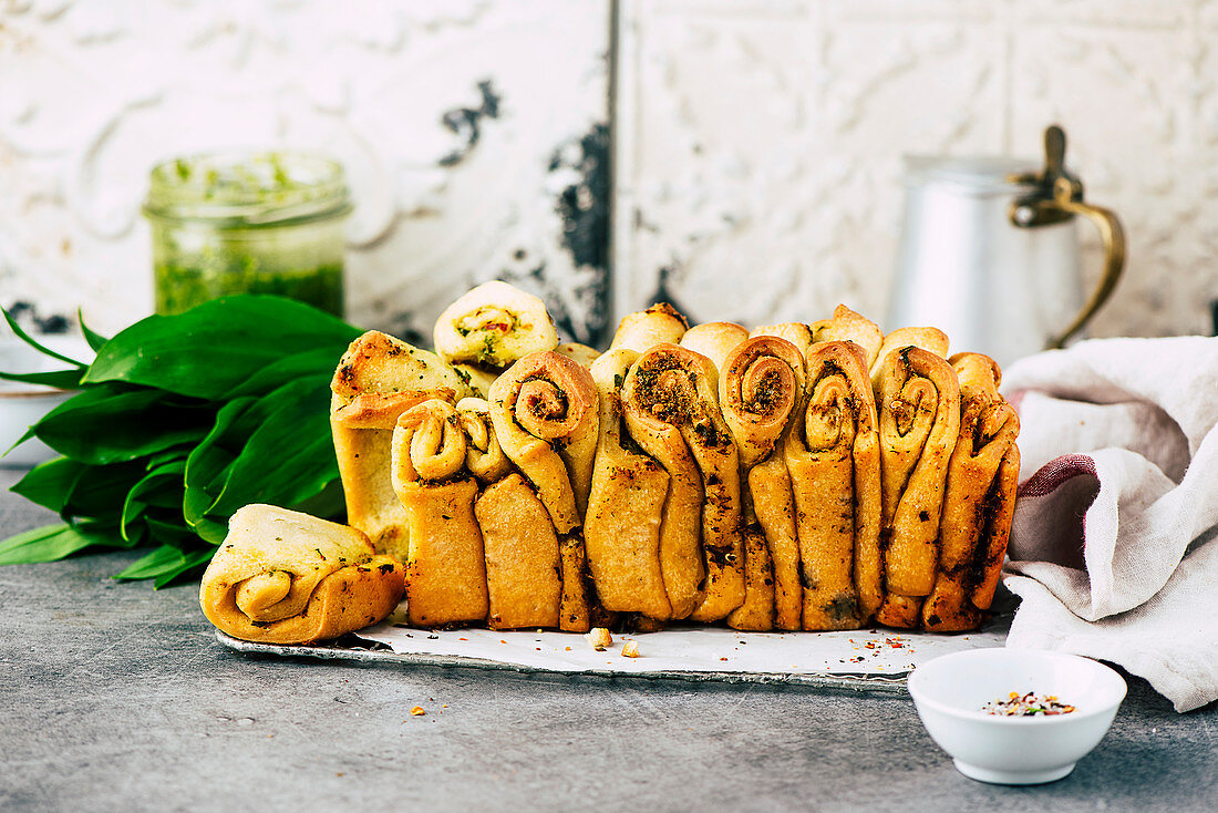 Wild garlic bread plait