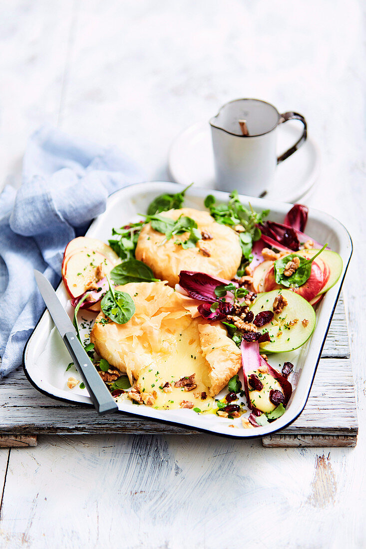 Baked Brie, walnut and apple salad