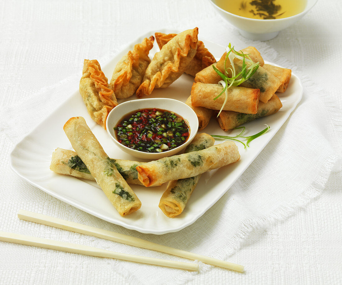 Chinesische Snacks - Frühlingsrollen und gebratene Gyoza