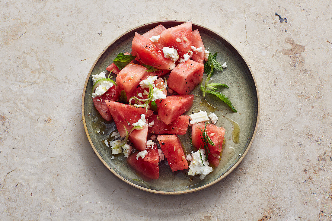 Watermelon feta salad with mint