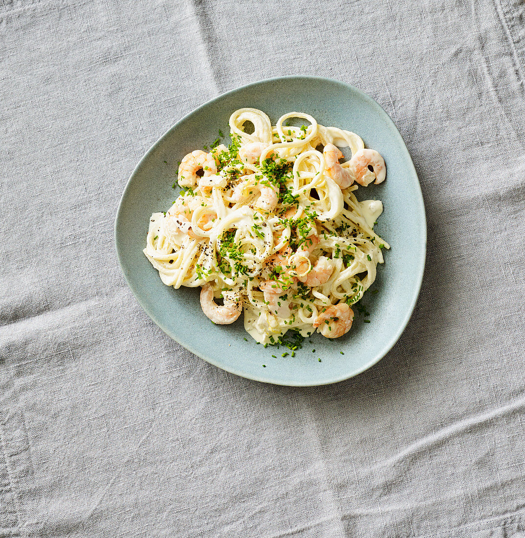 Spaghetti mit Garnelen-Sahne-Sauce