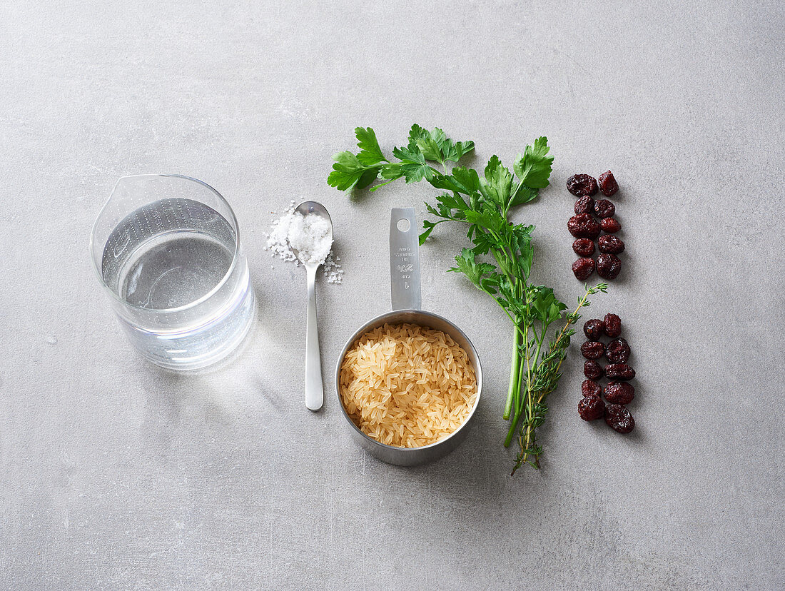Ingredients for herb and cranberry rice