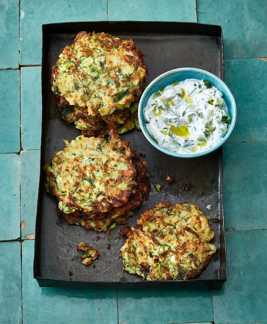 Mucver – Turkish courgette fritters with a sheep's cheese dip