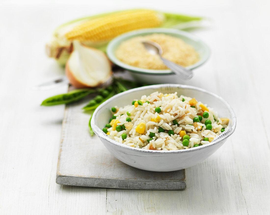 Vegetable rice with corn and peas