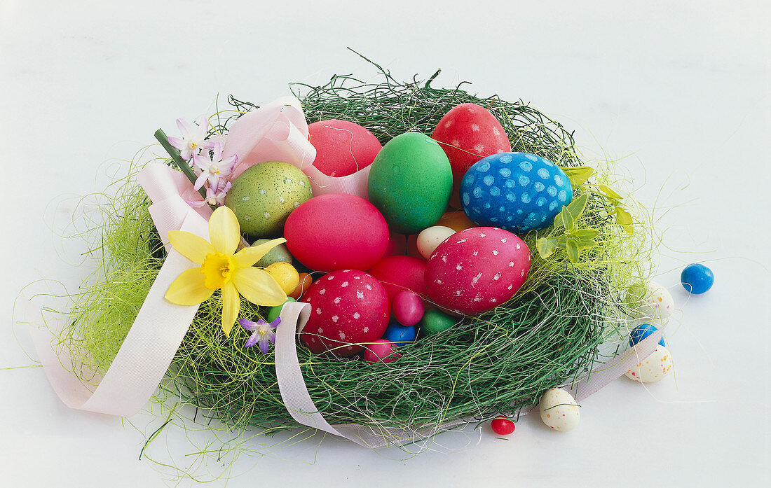 Nest with several Easter eggs