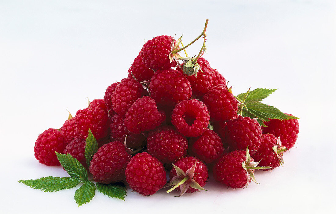 A pile of raspberries