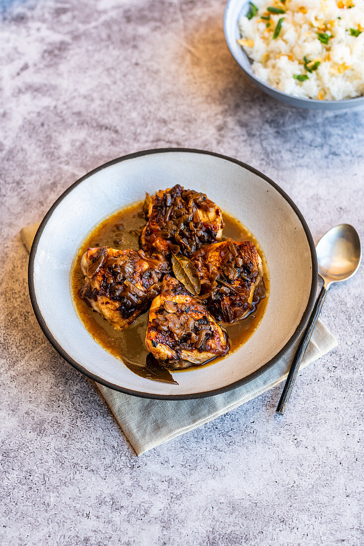 Chicken Adobo (Philipines) with fried garlic rice