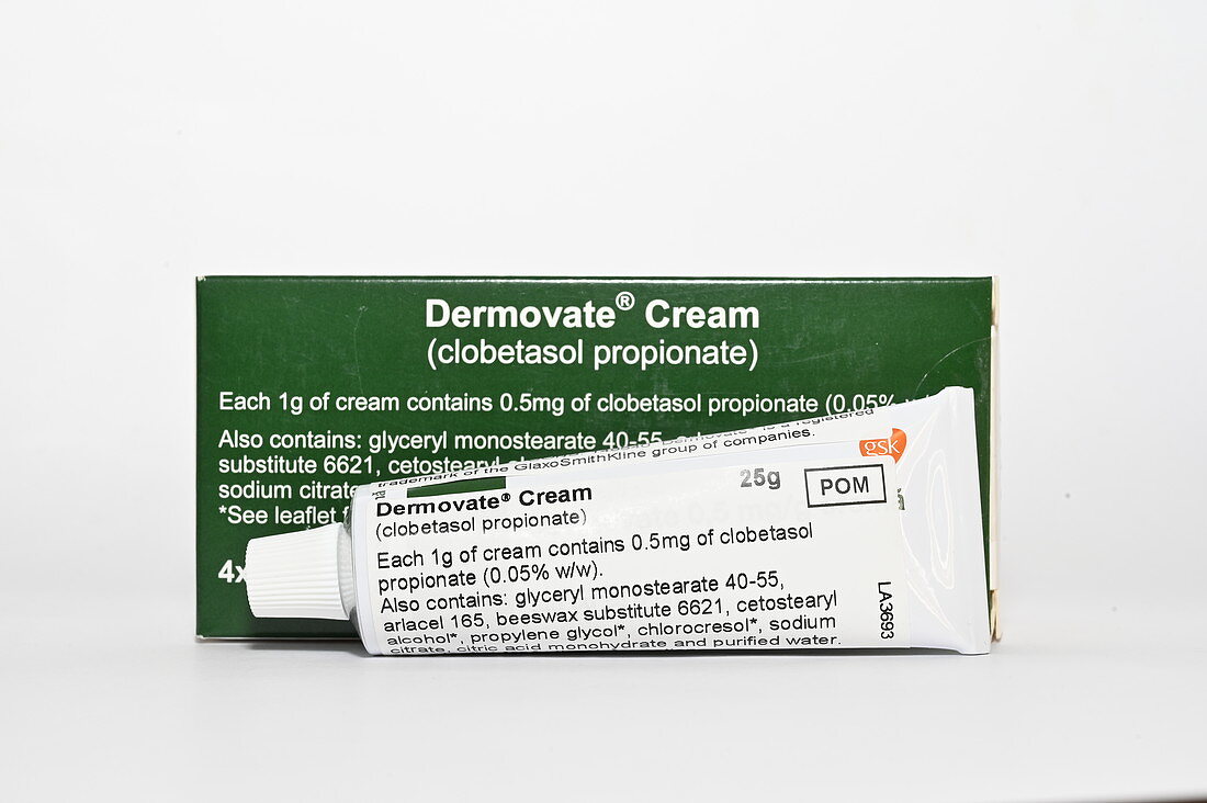 Clobetasol propionate skin ointment and packaging