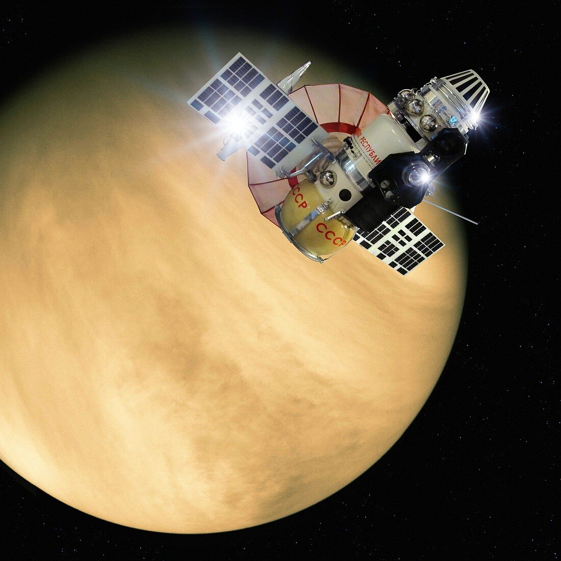 Venera 4 approaching Venus, illustration