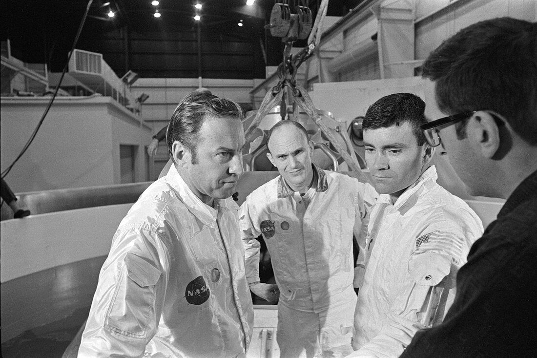 Apollo 13 crew during water egress training