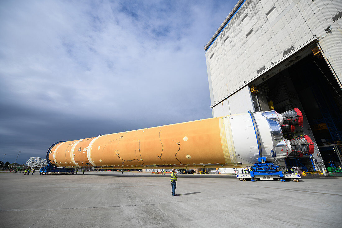 SLS rocket stage shipping preparations