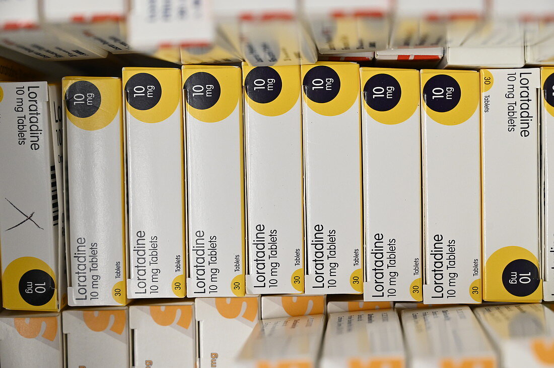 Boxes of loratadine antihistamine drug