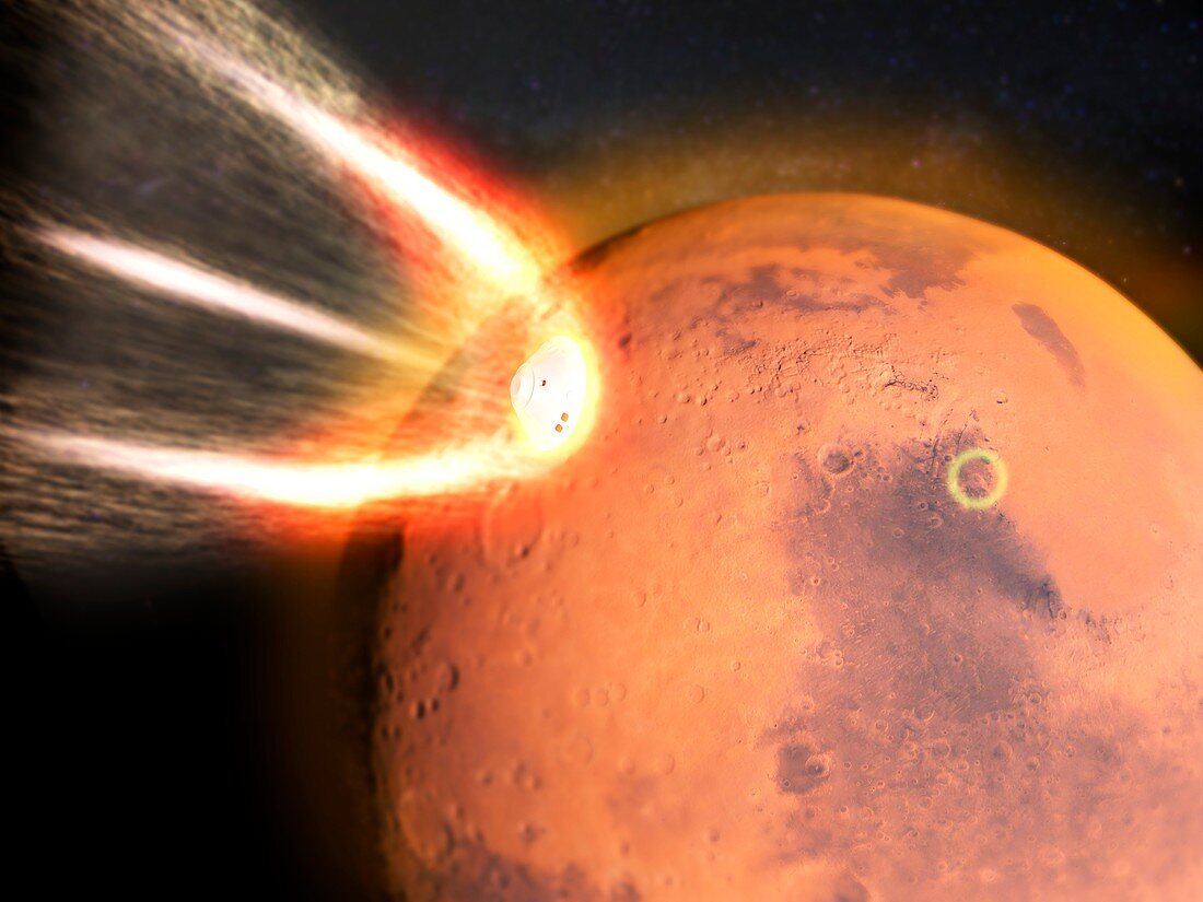 Mars 2020 spacecraft approaching Mars, illustration