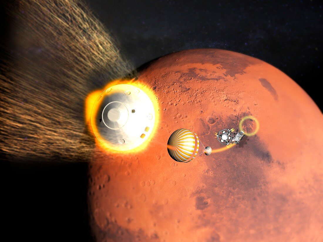 Mars 2020 spacecraft descending to Mars, illustration