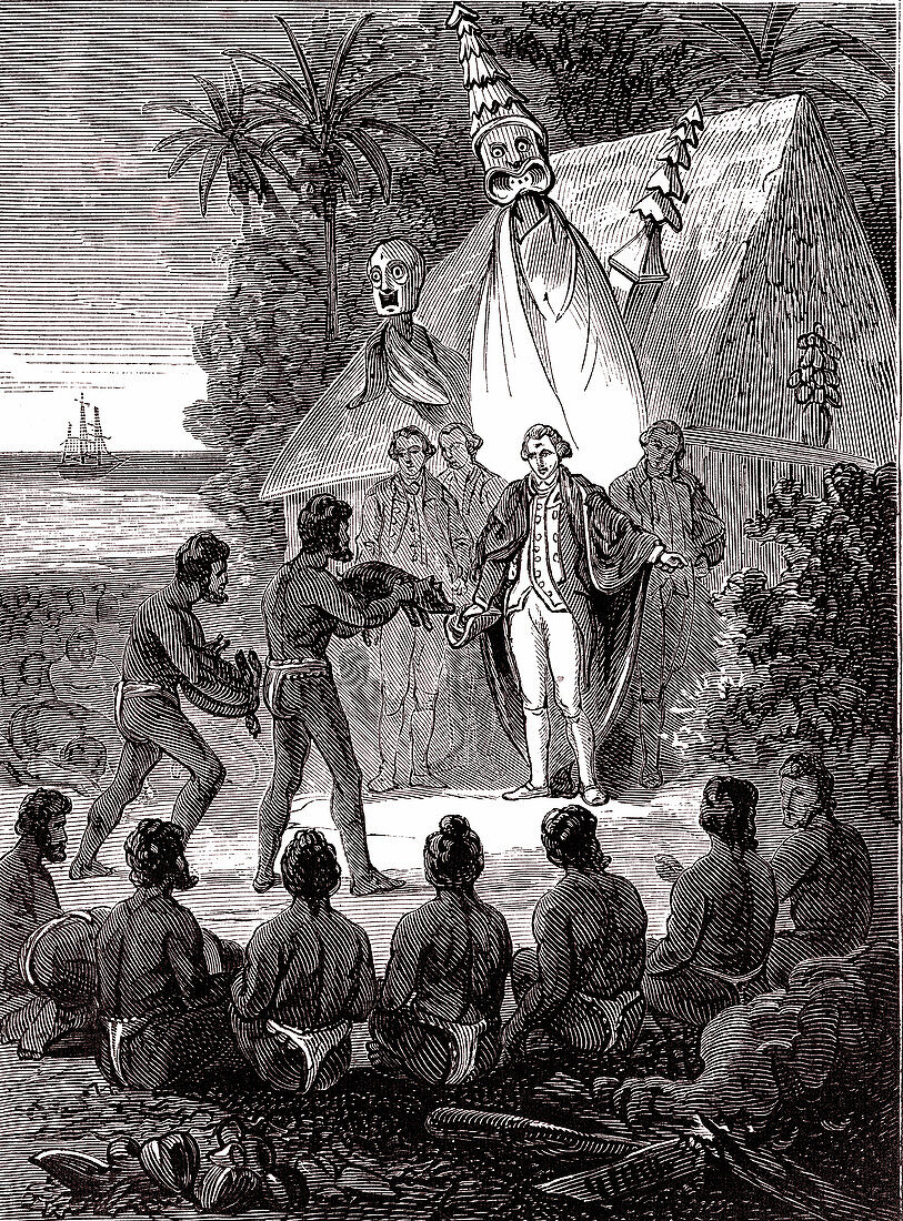 Captain James Cook in Hawaii, illustration