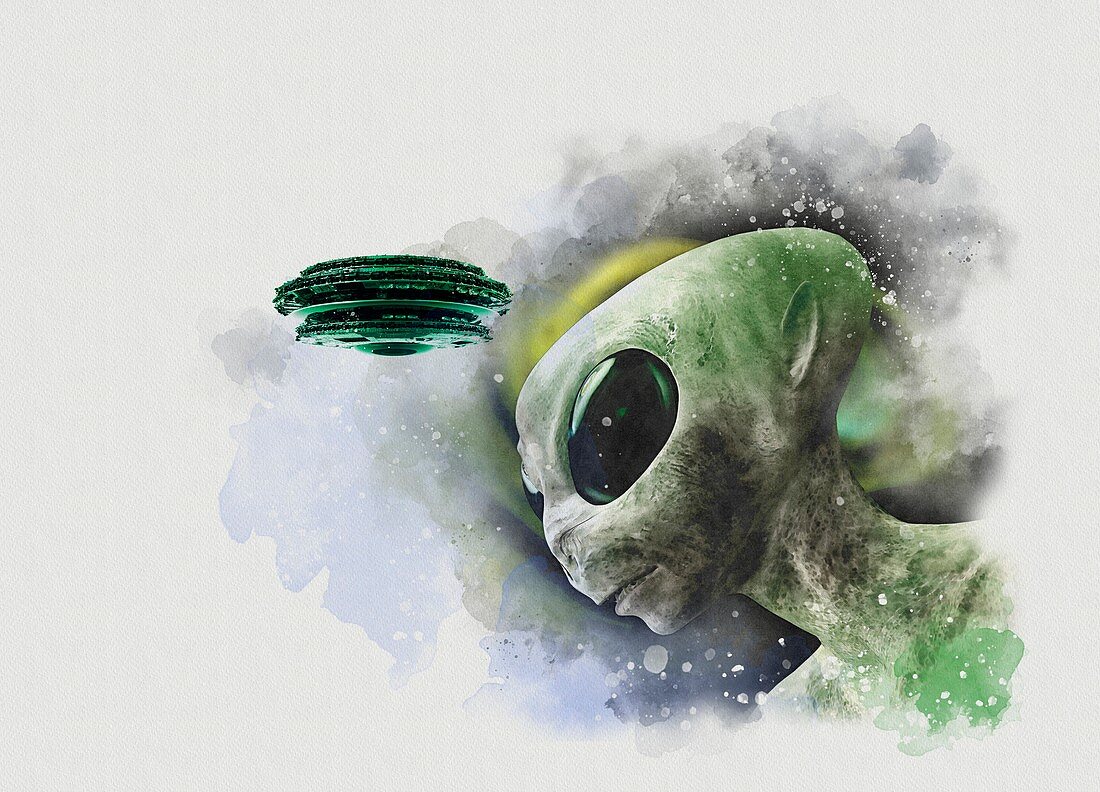 Alien and UFO, illustration