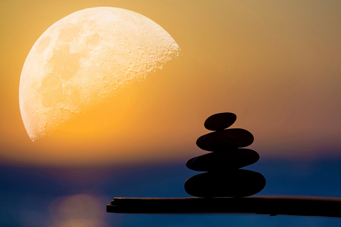 Zen stones in front of Moon