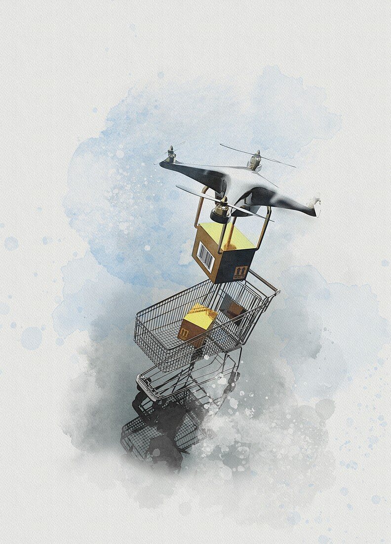 Drone delivery, conceptual illustration